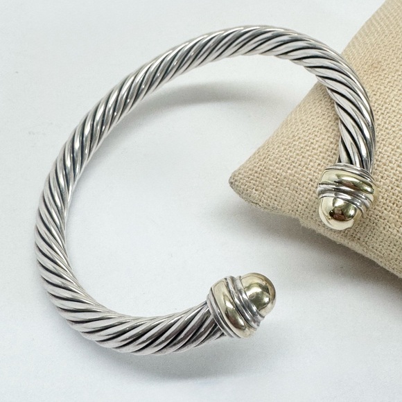 Jewelry - David Yurman 7mm 14K Gold Dome .925 Cable Cuff Bracelet Sz XL